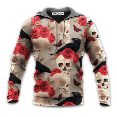Unisex Hoodie / S Skull With Rose Flower And Raven Gothic Style- Hoodie - Owls Matrix LTD