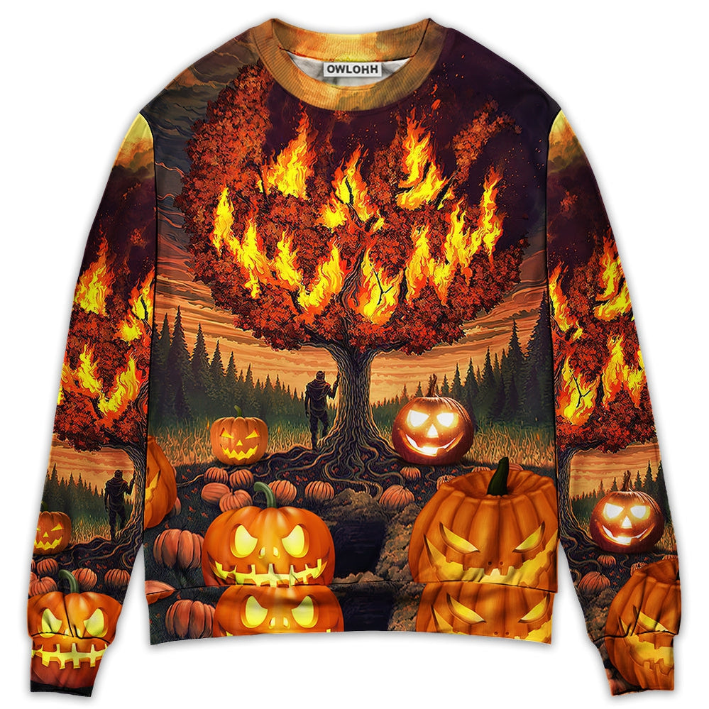 Sweater / S Halloween Pumpkin Burning Crazy Style - Sweater - Ugly Christmas Sweaters - Owls Matrix LTD