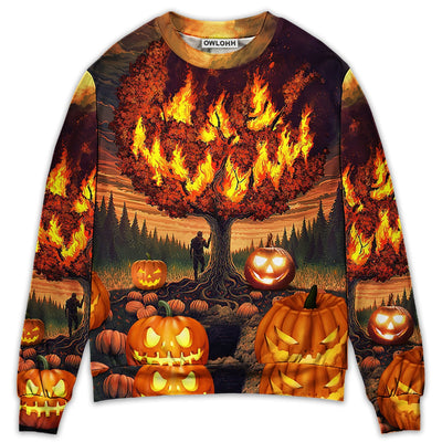 Sweater / S Halloween Pumpkin Burning Crazy Style - Sweater - Ugly Christmas Sweaters - Owls Matrix LTD