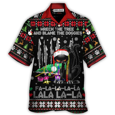 Hawaiian Shirt / Adults / S Black Cat Wreck The Tree Light Funny Ugly Style Christmas - Hawaiian Shirt - Owls Matrix LTD