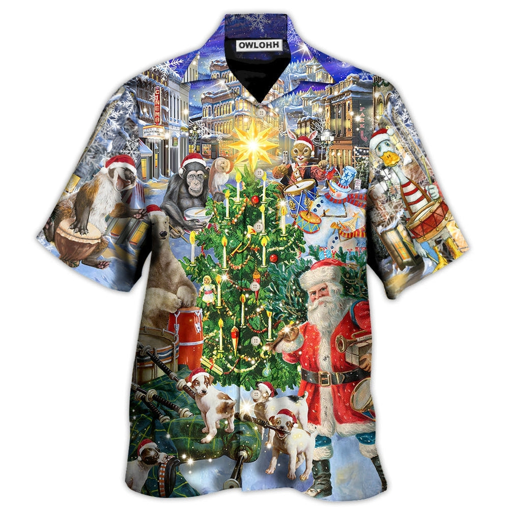Hawaiian Shirt / Adults / S Christmas Animal Happiness With Drum - Hawaiian Shirt - Owls Matrix LTD
