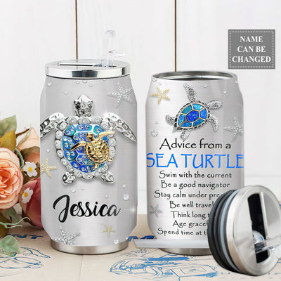 S Turtle Advice From A Sea Turtle Jewelry Style Personalized - Soda Can Tumbler - Owls Matrix LTD