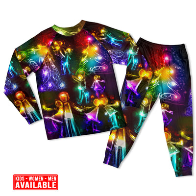 Women / S Christmas Family Happy Love Tree Neon Light Style - Pajamas Long Sleeve - Owls Matrix LTD