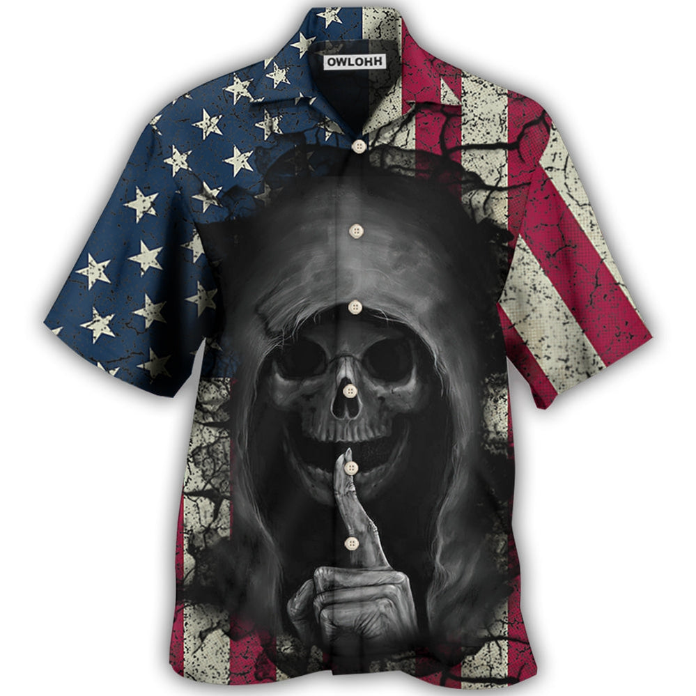 Hawaiian Shirt / Adults / S Skull Dark American Flag Vintage - Hawaiian Shirt - Owls Matrix LTD