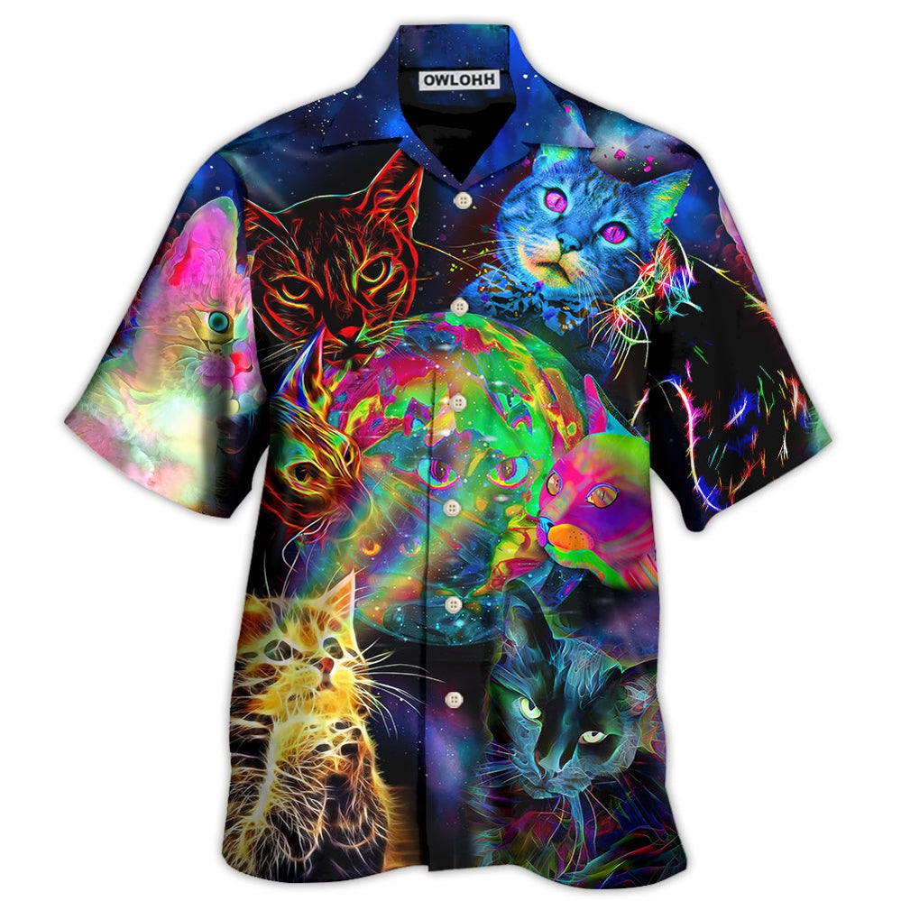 Hawaiian Shirt / Adults / S Cat Psychedelic Glowing Galaxy Neon - Hawaiian Shirt - Owls Matrix LTD