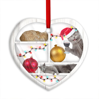 Pack 1 Christmas Cat On Bookshelf - Heart Ornament - Owls Matrix LTD