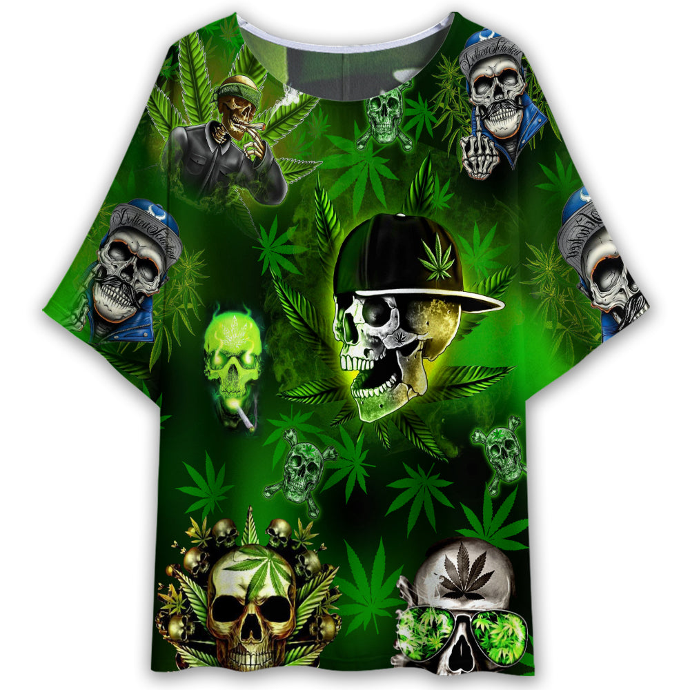 S Skull Let's Get High Green Lighting - Women's T-shirt With Bat Sleeve - Owls Matrix LTD
