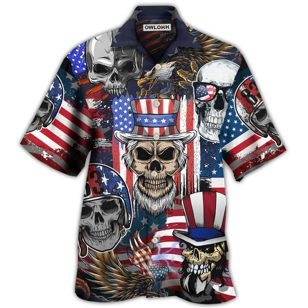 Hawaiian Shirt / Adults / S Skull Independence Day Skull US Flag - Hawaiian Shirt - Owls Matrix LTD