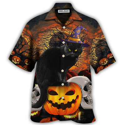 Hawaiian Shirt / Adults / S Halloween Black Cat Scary Pumpkin - Hawaiian Shirt - Owls Matrix LTD