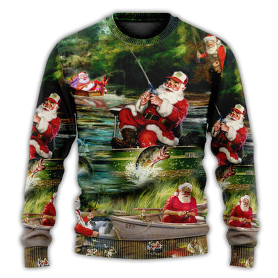 Christmas Sweater / S Christmas Merry Fishmasand A Happy New Reel - Sweater - Ugly Christmas Sweaters - Owls Matrix LTD