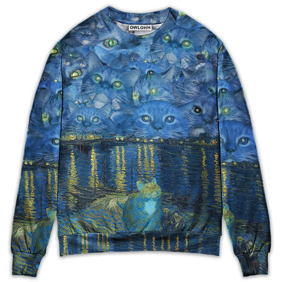 Sweater / S Cat Starry Night Art - Sweater - Ugly Christmas Sweaters - Owls Matrix LTD