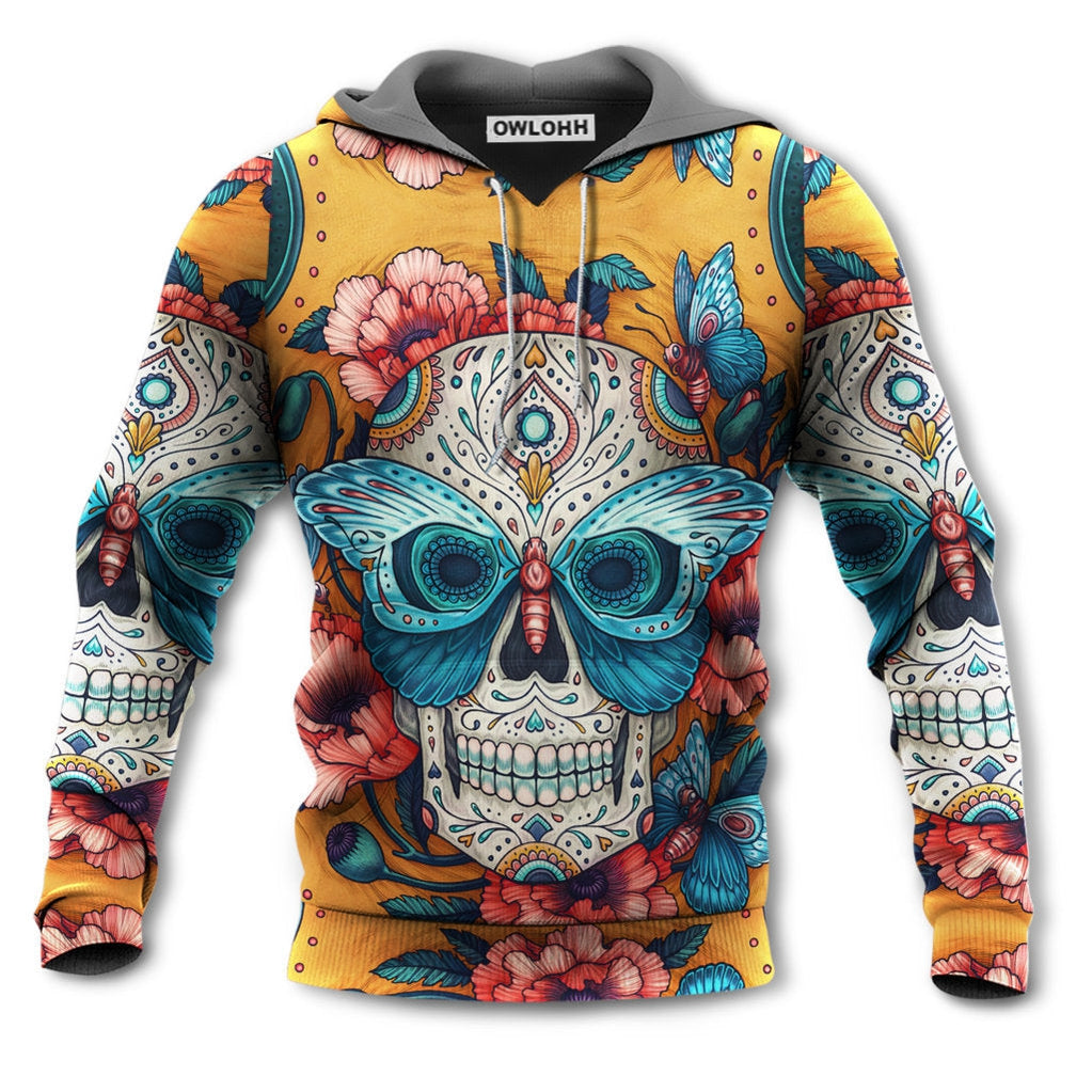 Unisex Hoodie / S Skull And Butterfly Abstract Vintage Colorful - Hoodie - Owls Matrix LTD