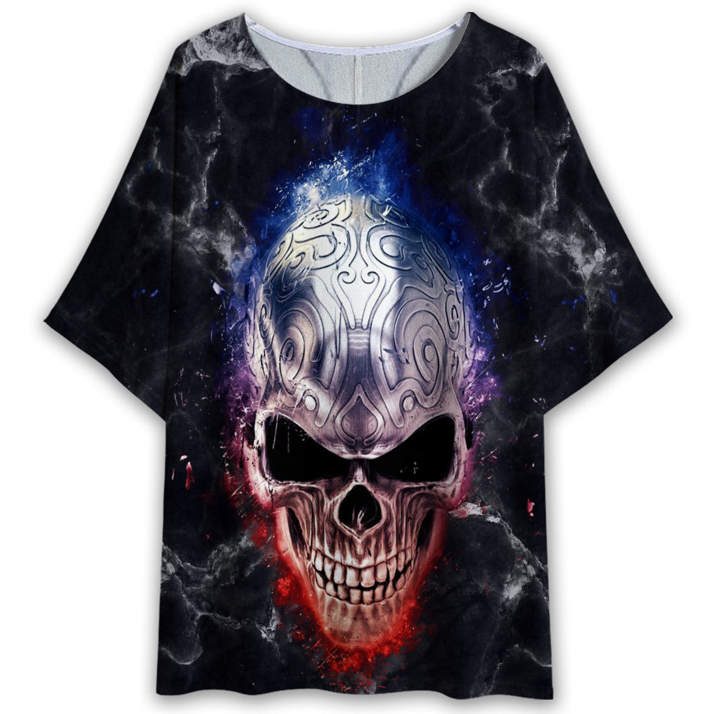 S Skull Steel Dark Style - Women's T-shirt With Bat Sleeve - Owls Matrix LTD