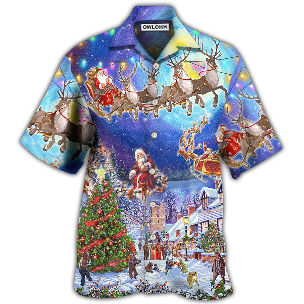 Hawaiian Shirt / Adults / S Christmas Santa Claus Snow Night Village - Hawaiian Shirt - Owls Matrix LTD