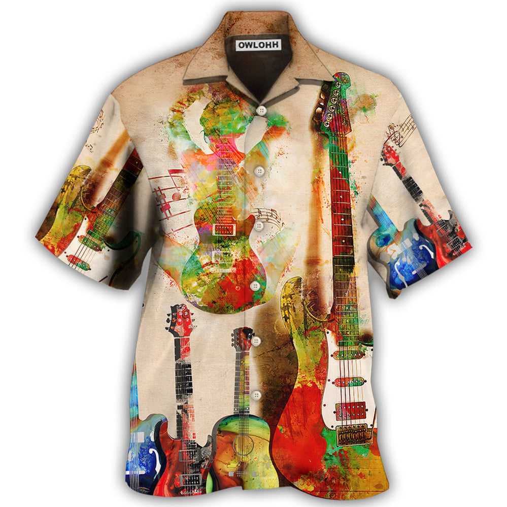 Hawaiian Shirt / Adults / S Guitar Abstract Guitar Colorful Art Style - Hawaiian Shirt - Owls Matrix LTD