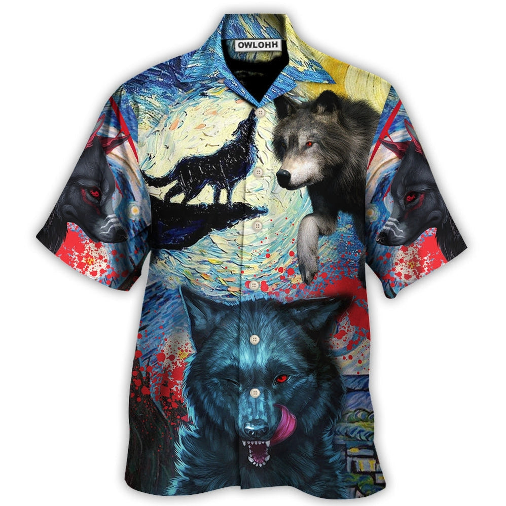 Hawaiian Shirt / Adults / S Halloween Black Wolf Crazy Starry Night Blood Art Style - Hawaiian Shirt - Owls Matrix LTD