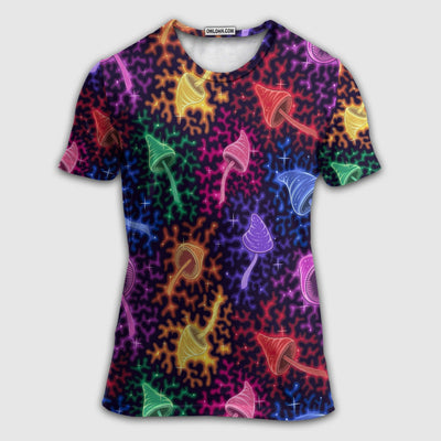 S Mushroom Galaxy Rainbow Colorful Bright - Round Neck T-shirt - Owls Matrix LTD