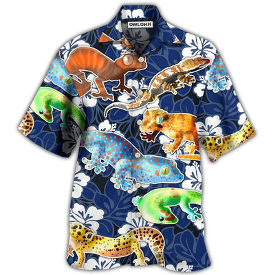 Hawaiian Shirt / Adults / S Leopard Gecko Blue Tropical Flower - Hawaiian Shirt - Owls Matrix LTD