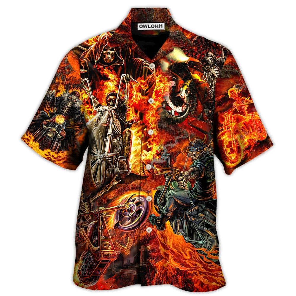 Hawaiian Shirt / Adults / S Motorcycle Lover Skull Fire Burning Art Style - Hawaiian Shirt - Owls Matrix LTD