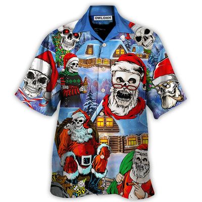 Hawaiian Shirt / Adults / S Christmas Skull Santa In The Town Love Xmas - Hawaiian Shirt - Owls Matrix LTD