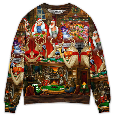 Sweater / S Christmas Poker Gambling Santa And Friends Play Poker - Sweater - Ugly Christmas Sweaters - Owls Matrix LTD
