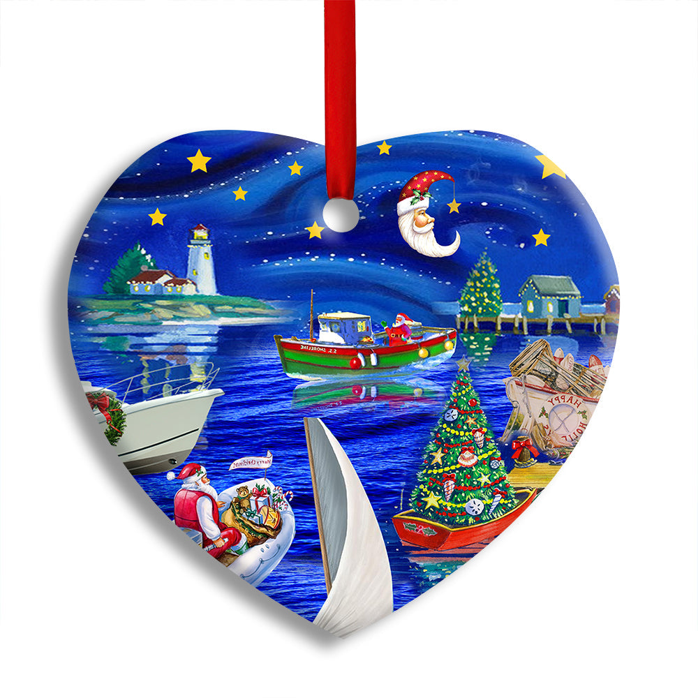 Pack 1 Christmas Boat Merry Xmas And Happy New Year - Heart Ornament - Owls Matrix LTD