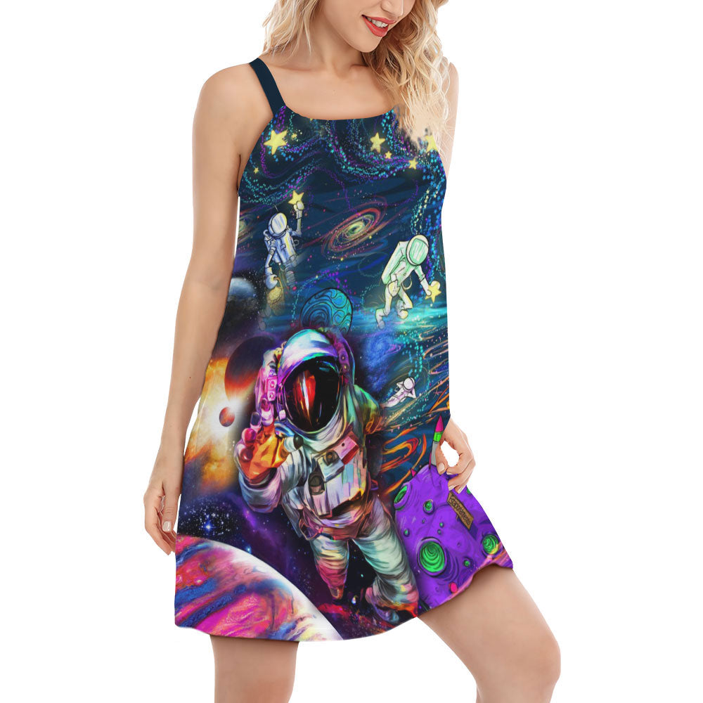 S Hippie Peace Life Into The Galaxy Sky - Women's Sleeveless Cami Dress - Owls Matrix LTD