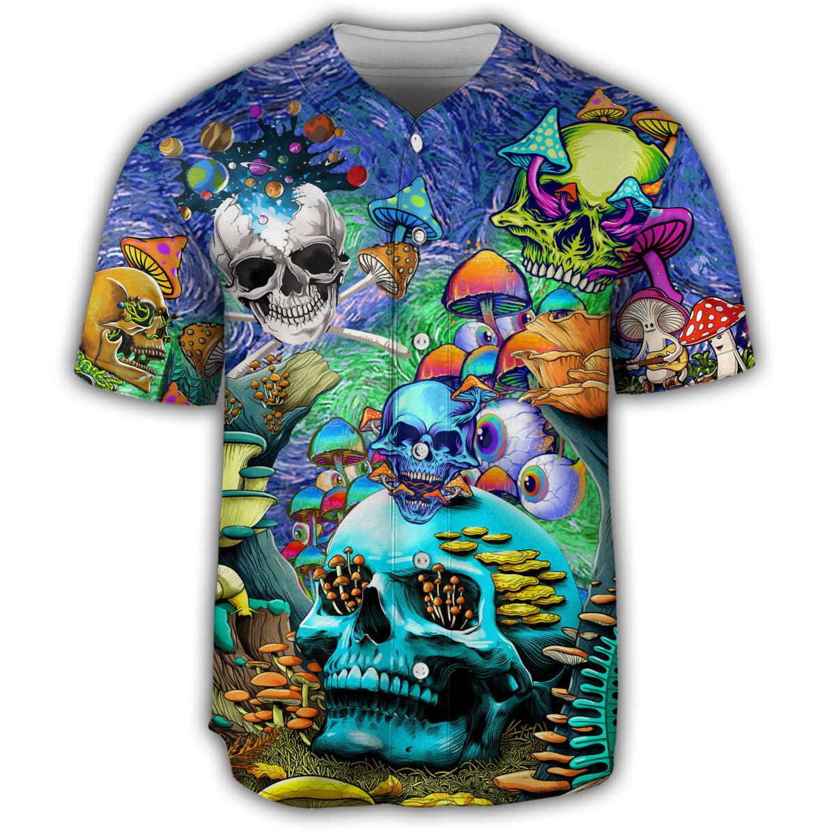 S Skull Mushroom - Hippie Die Once Live Forever - Baseball Jersey - Owls Matrix LTD