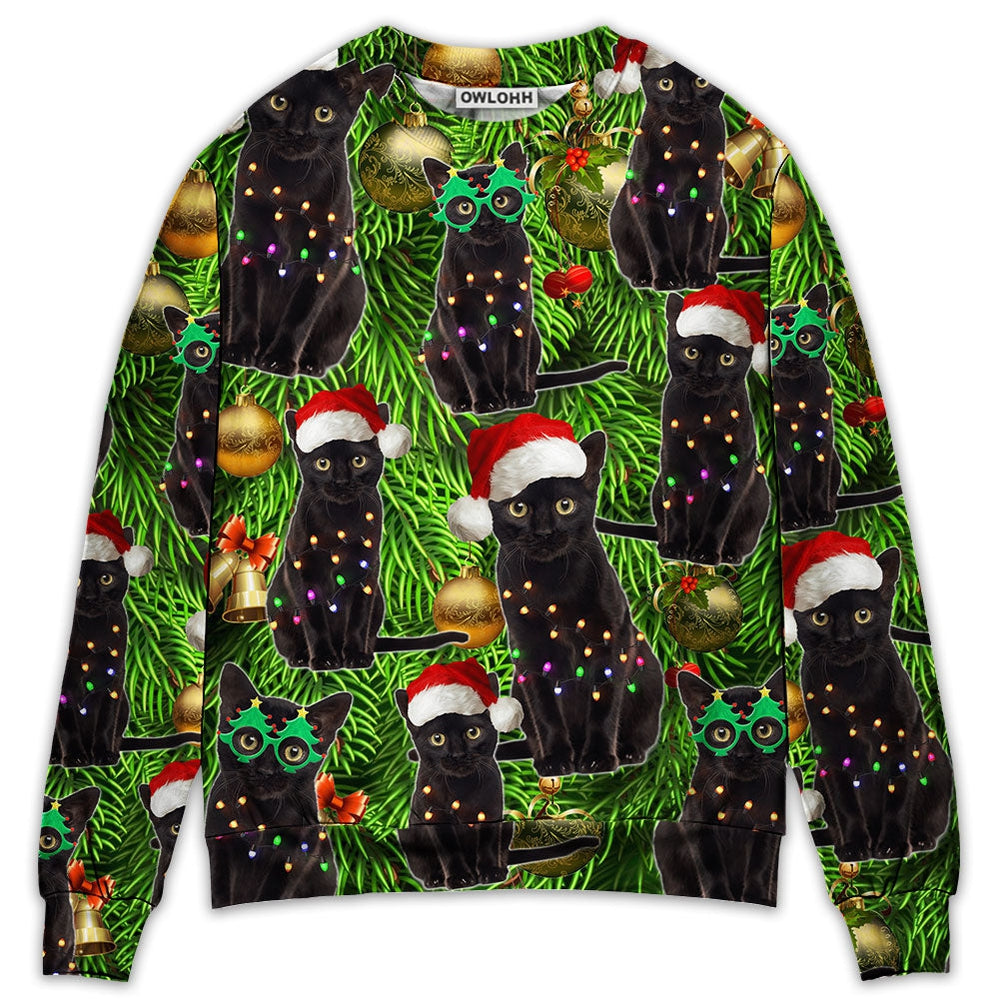 Sweater / S Black Cat Christmas Merry Xmas - Sweater - Ugly Christmas Sweaters - Owls Matrix LTD