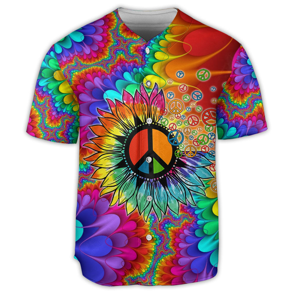 S Hippie Peace Art With Sunflower - Baseball Jersey - Owls Matrix LTD