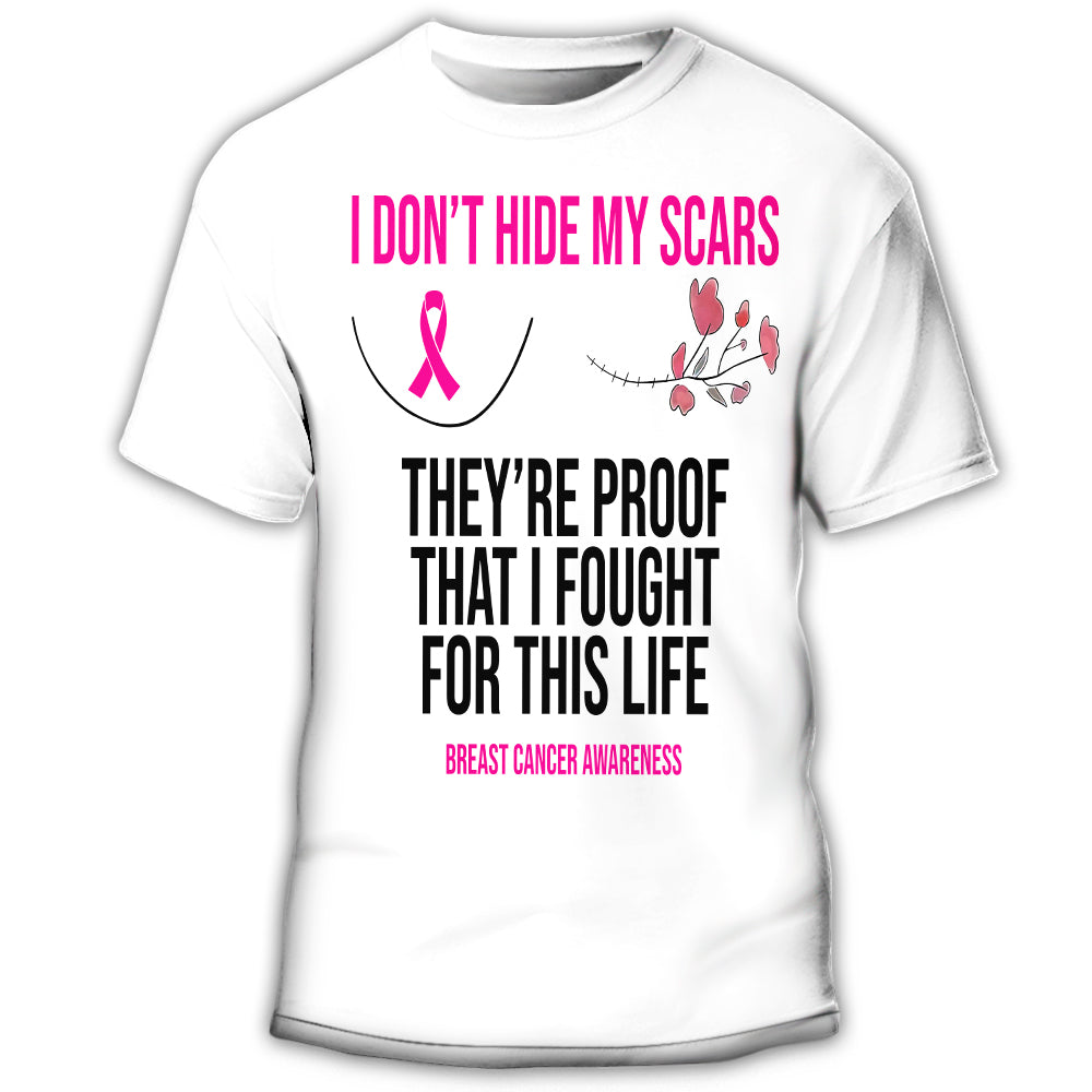 S Breast Cancer That I Fought For This Life - Round Neck T-shirt - Owls Matrix LTD