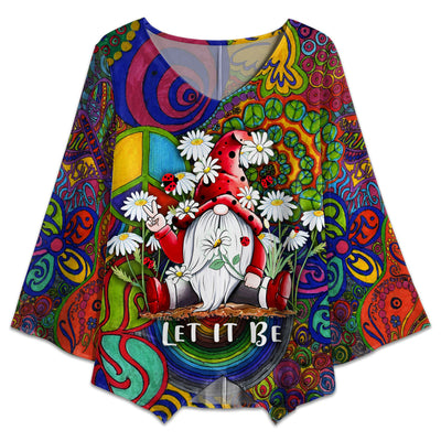 S Hippie Gnome With Daisy Let It Be - V-neck T-shirt - Owls Matrix LTD