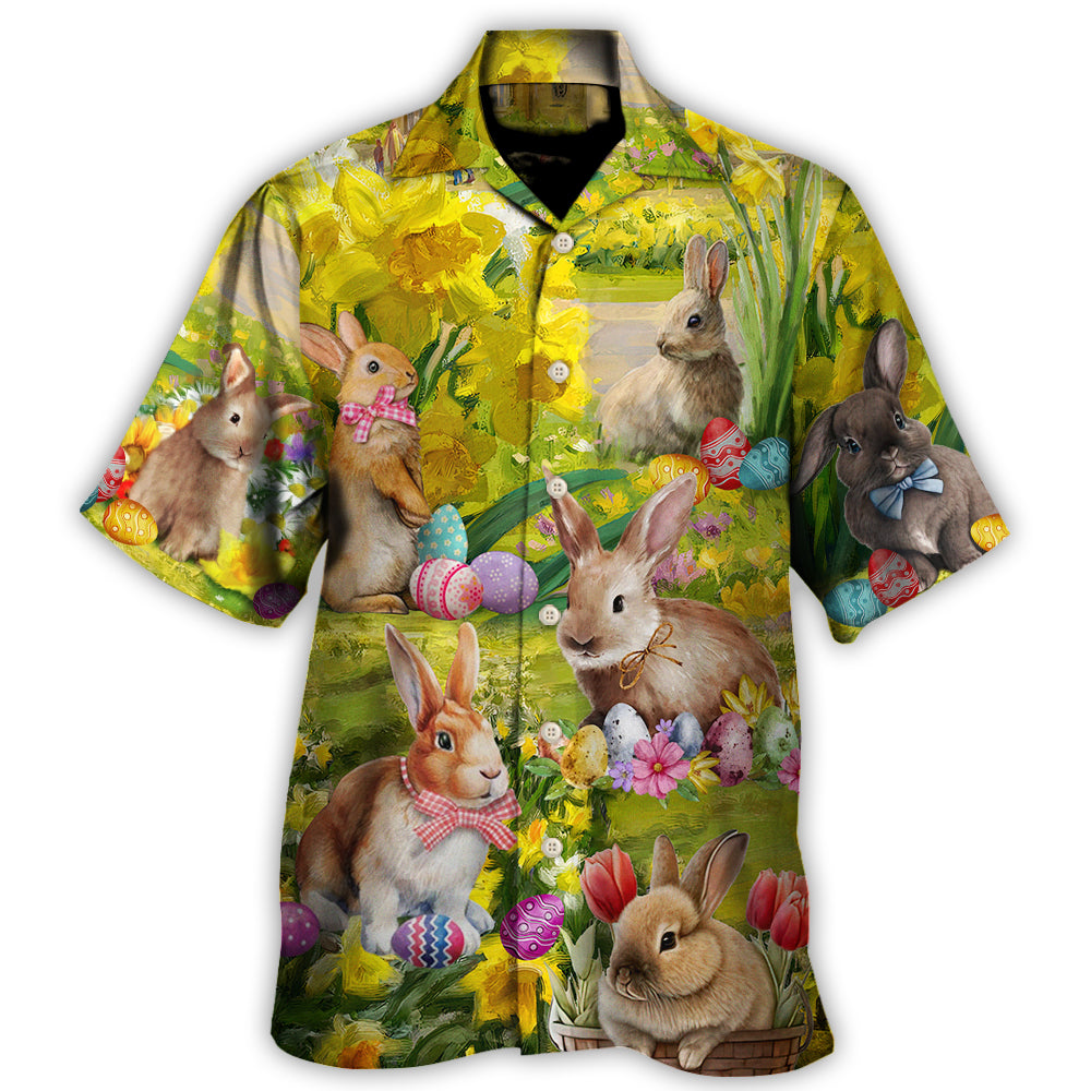 Easter Rabbit Chilling In The Flower Landscape Art Style - Hawaiian Shirt - Owls Matrix LTD