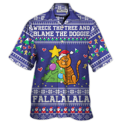 Hawaiian Shirt / Adults / S Cat Wreck The Tree And Blame The Doggie Christmas - Hawaiian Shirt - Owls Matrix LTD