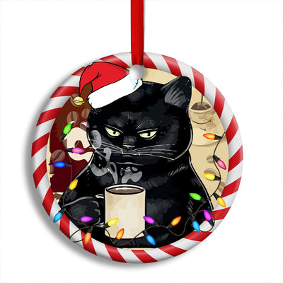 Pack 1 Christmas Cat Drink Coffee I Hate People - Circle Ornament - Owls Matrix LTD