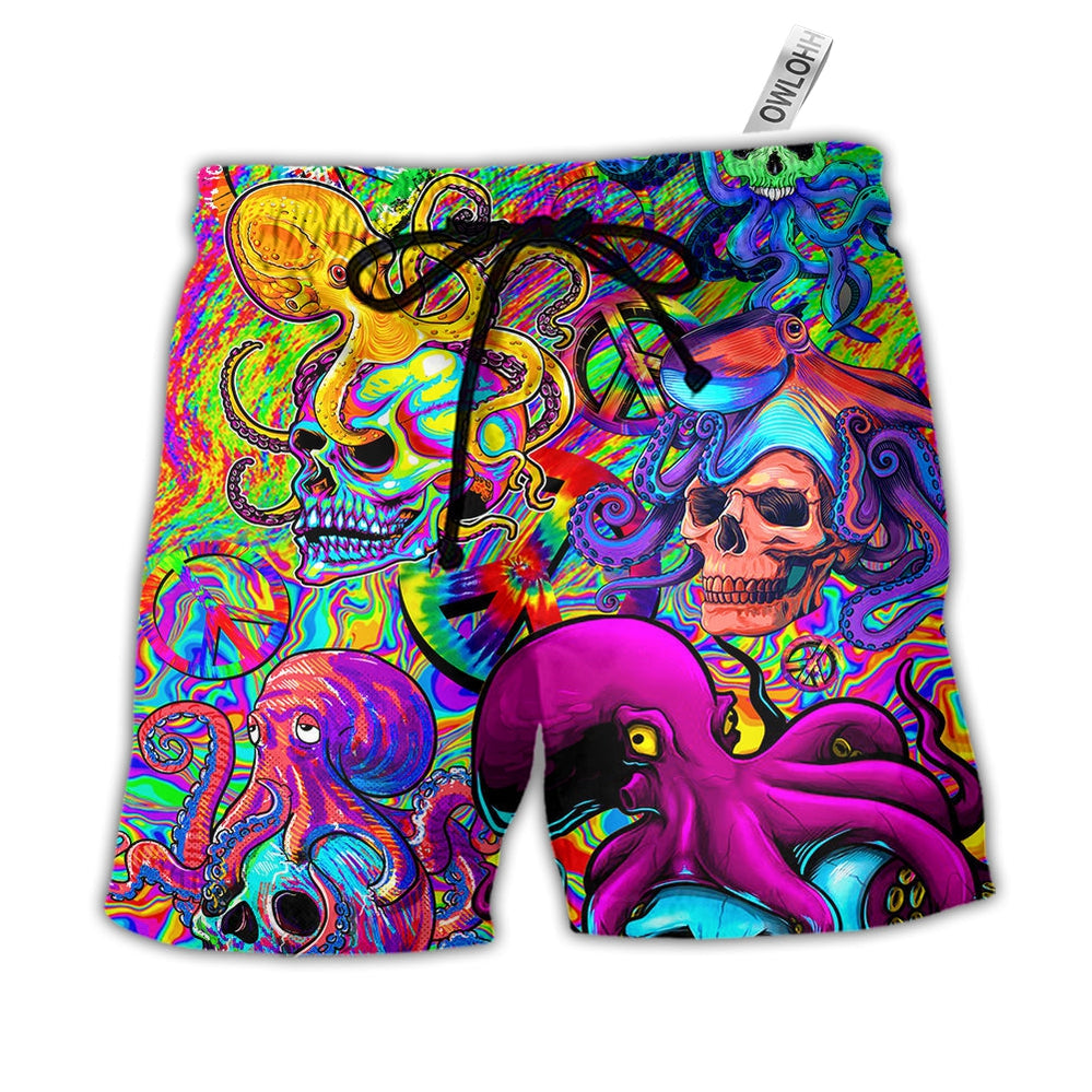 Beach Short / Adults / S Hippie Skull Octopus Colorful Tie Dye - Beach Short - Owls Matrix LTD