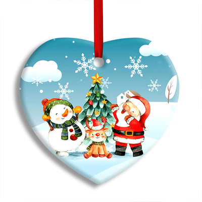 Pack 1 Christmas Santa Snowman And Deer Happy Together - Heart Ornament - Owls Matrix LTD
