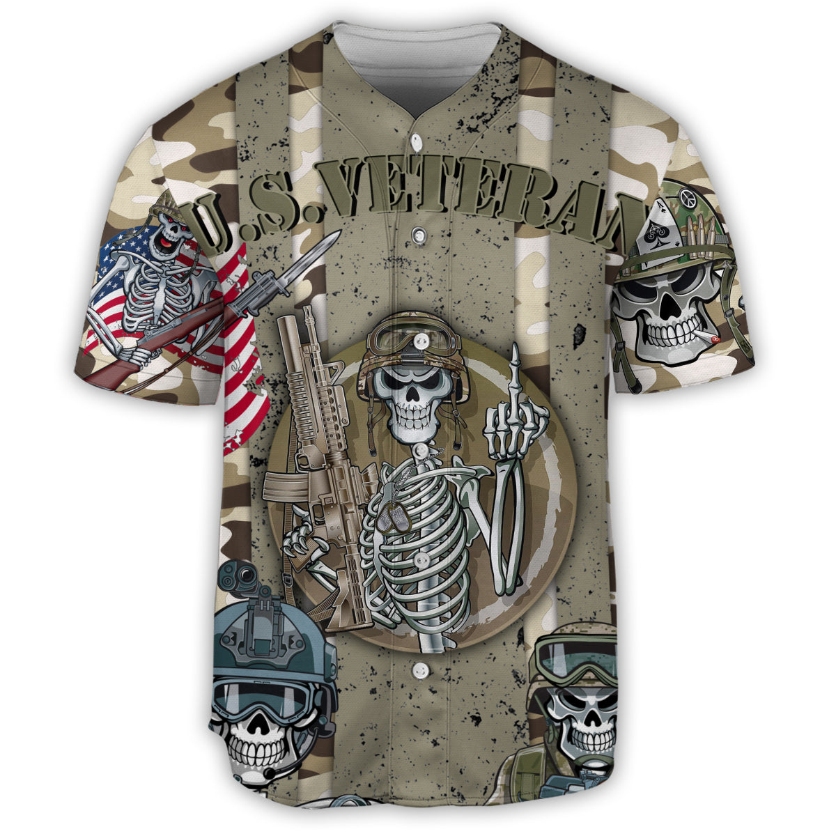 S Veteran US Skull Style - Baseball Jersey - Owls Matrix LTD