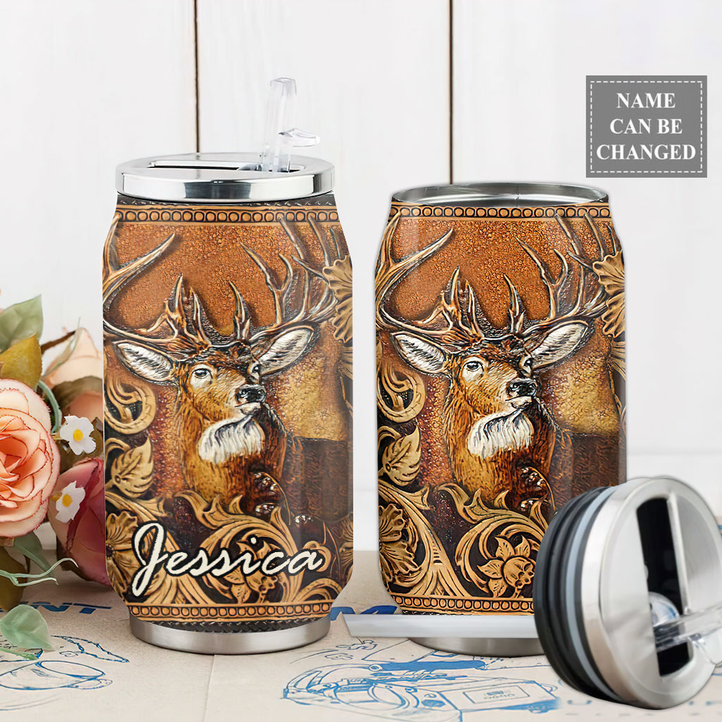 S Deer Classic Wood Style Personalized - Soda Can Tumbler - Owls Matrix LTD