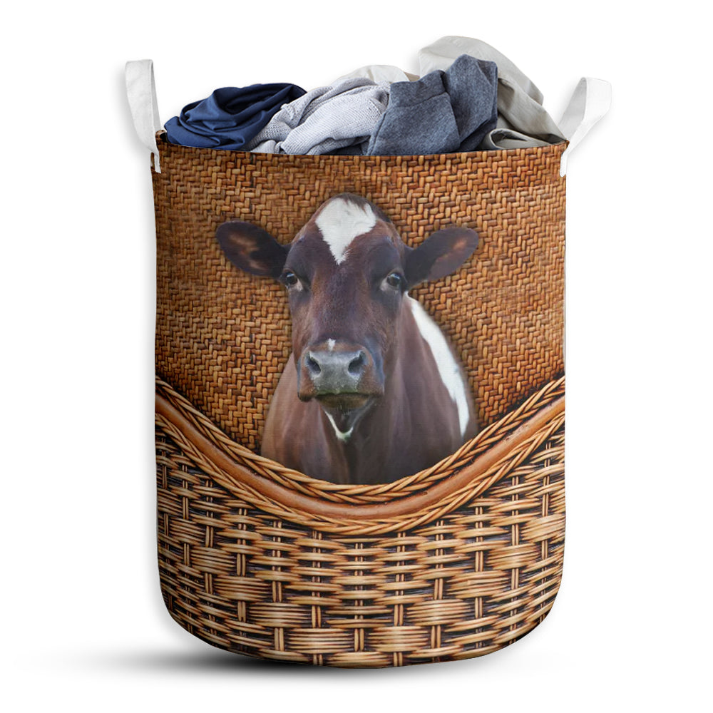 S: 17.72”x13.78” (45x35 cm) Ayrshire Cow Rattan Teaxture - Laundry Basket - Owls Matrix LTD