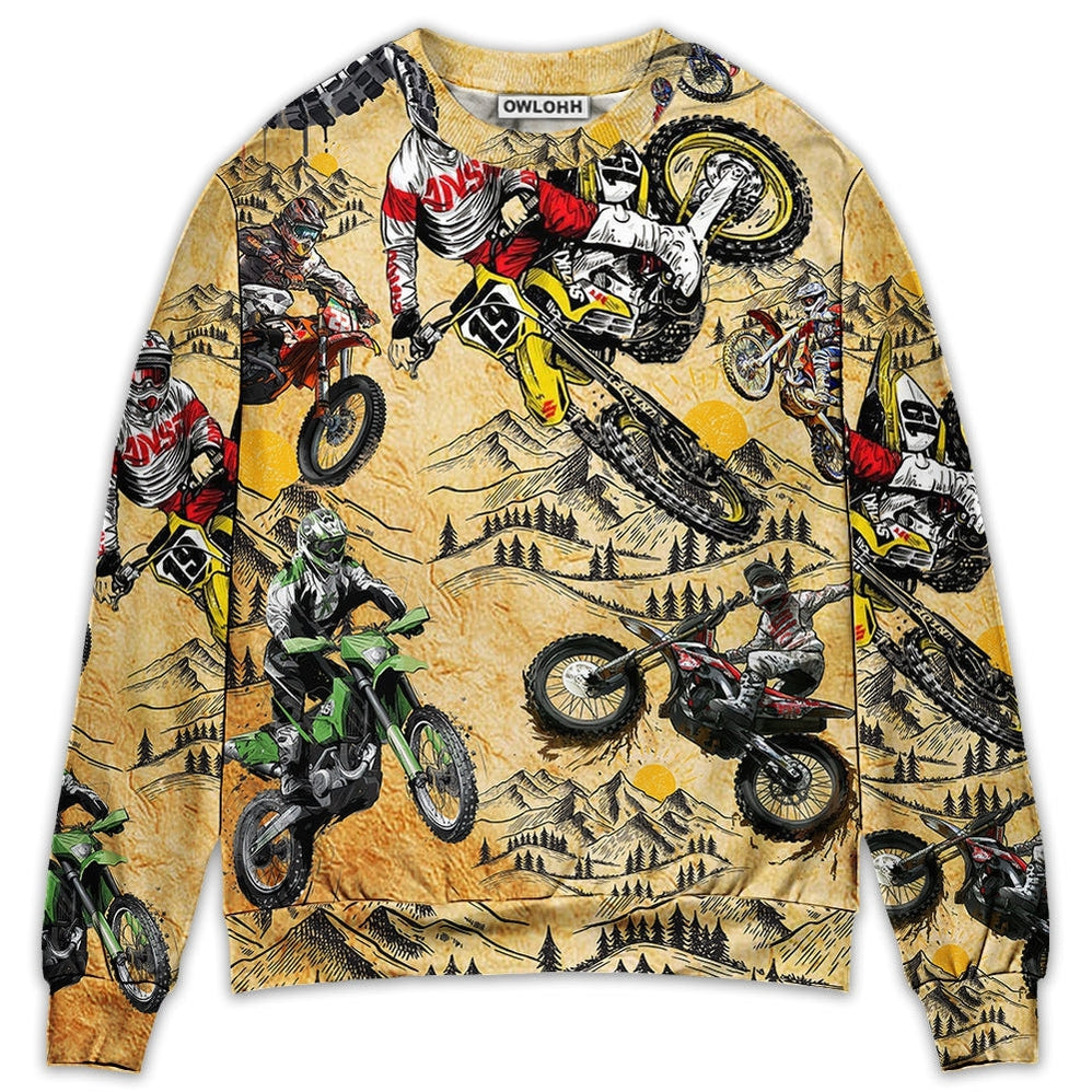 Motocross Lover Motorcycle Biker Vintage Art Style - Sweater - Ugly Christmas Sweaters - Owls Matrix LTD