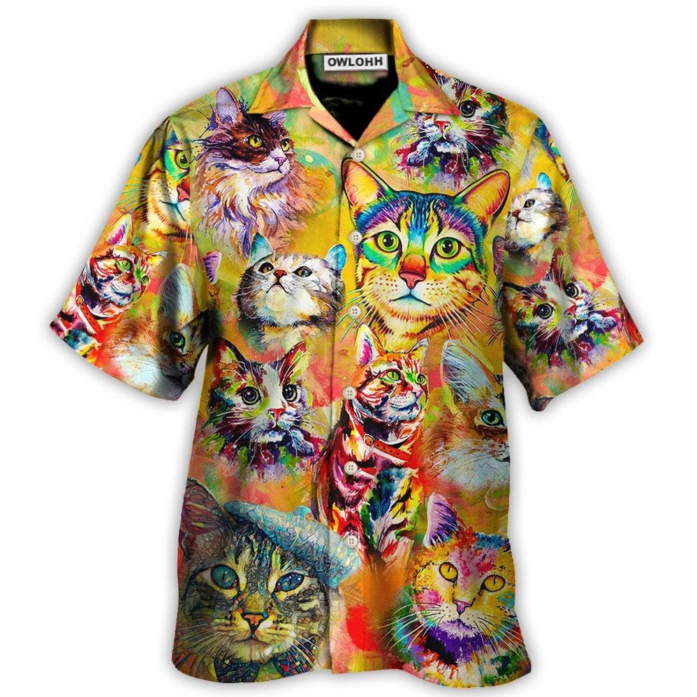 Hawaiian Shirt / Adults / S Cat Funny Lover Cat Colorful Painting Art Style - Hawaiian Shirt - Owls Matrix LTD