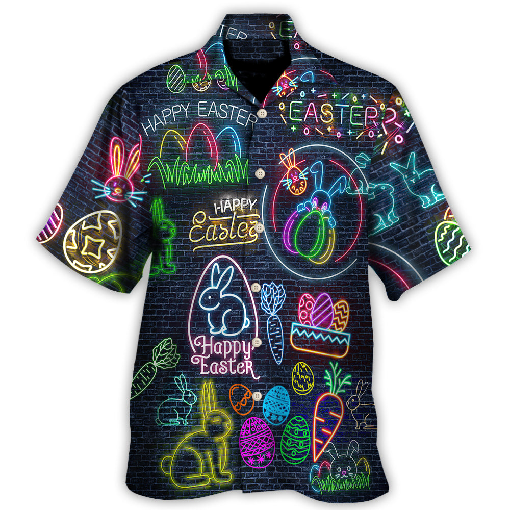 Hawaiian Shirt / Adults / S Easter Is Coming Rabbit Neon Style In Black - Hawaiian Shirt - Owls Matrix LTD