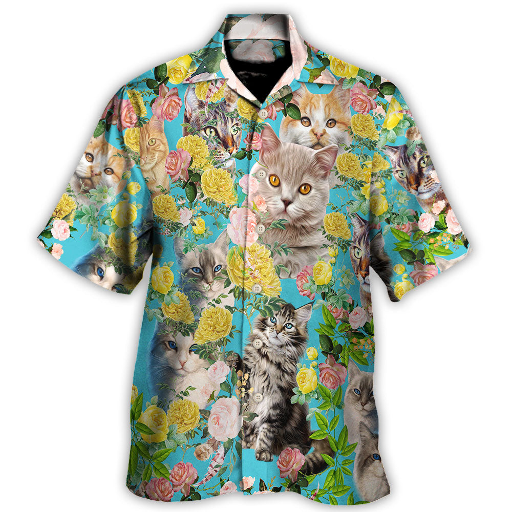 Hawaiian Shirt / Adults / S Cat With Flowers - Hawaiian Shirt - Owls Matrix LTD