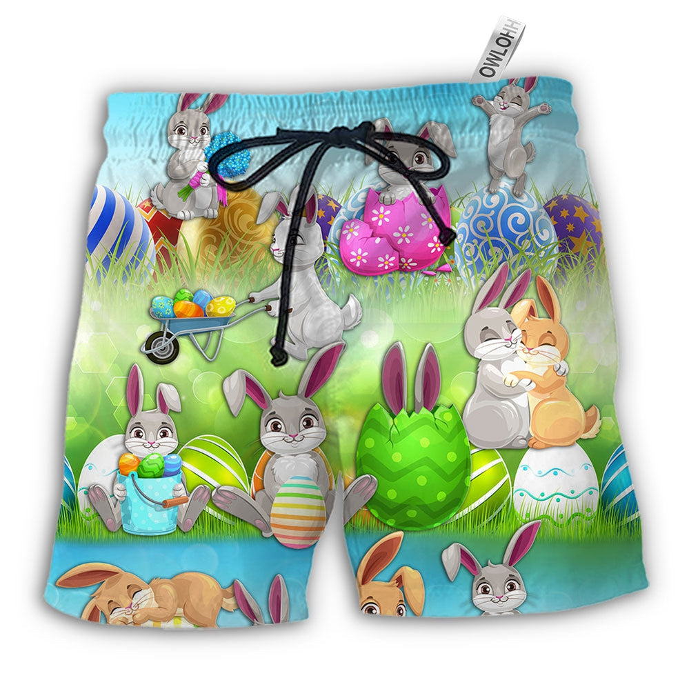 Beach Short / Adults / S Easter Bunny Colorful Eggs - Beach Short - Owls Matrix LTD