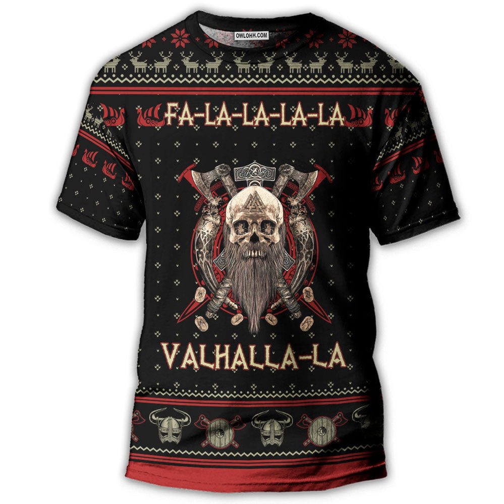 S Viking Valhalla Black And Red Fa La La - Round Neck T-shirt - Owls Matrix LTD