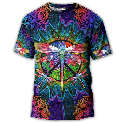 S Hippie Colorful Dragonfly Mandala Peace Life - Round Neck T-shirt - Owls Matrix LTD