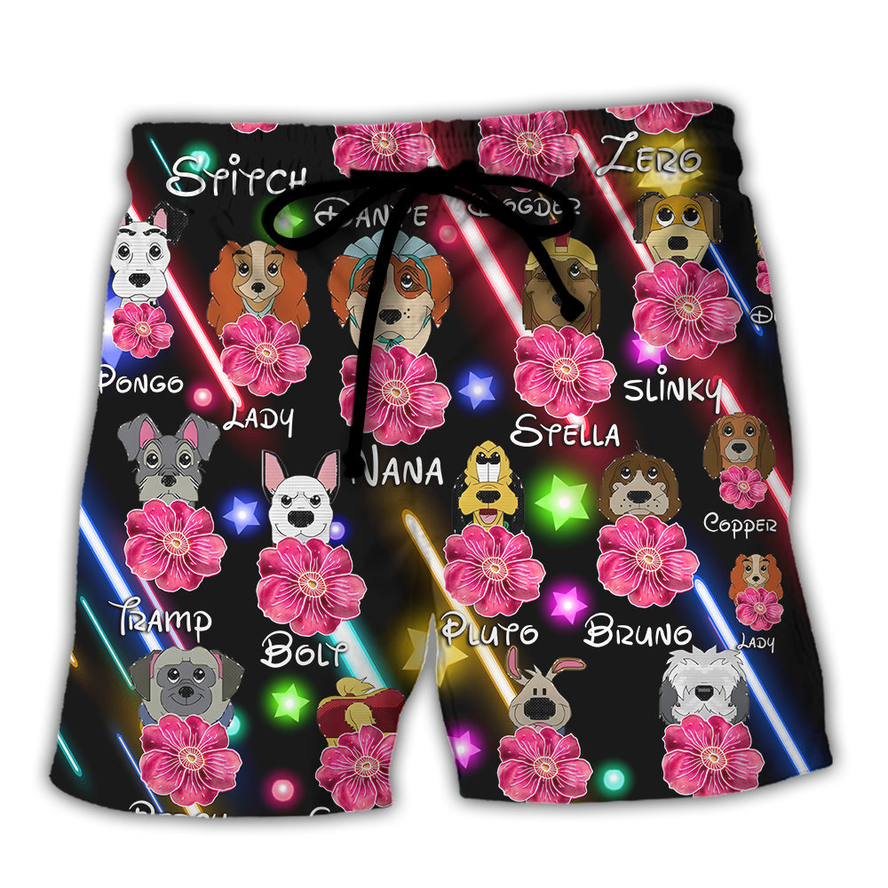 Dog Of DN Funny Dog Flower Neon Style Lovers Dog - Beach Short