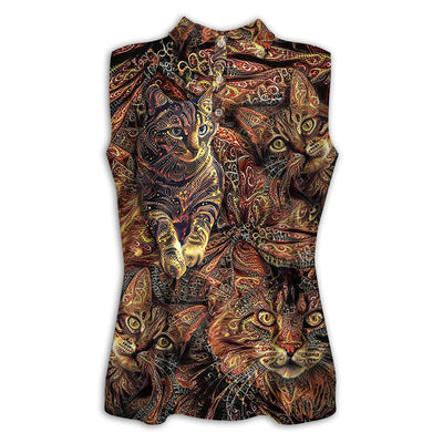 XS Cat Art Lover Cat Colorful Pattern - Women's Polo Shirt - Owls Matrix LTD