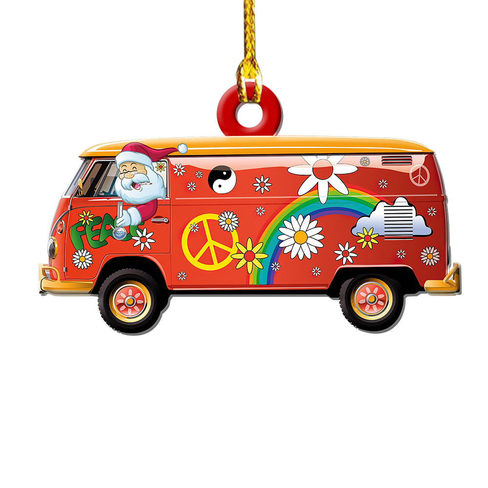 Pack 1 Hippie Christmas Hippie Van Santa Drive Smoke Weed - Custom Shape Ornament - Owls Matrix LTD